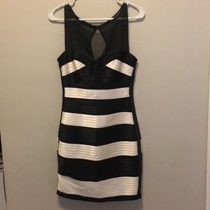 BCBGMAXAZRIA Black and White Stripe Bandage Dress